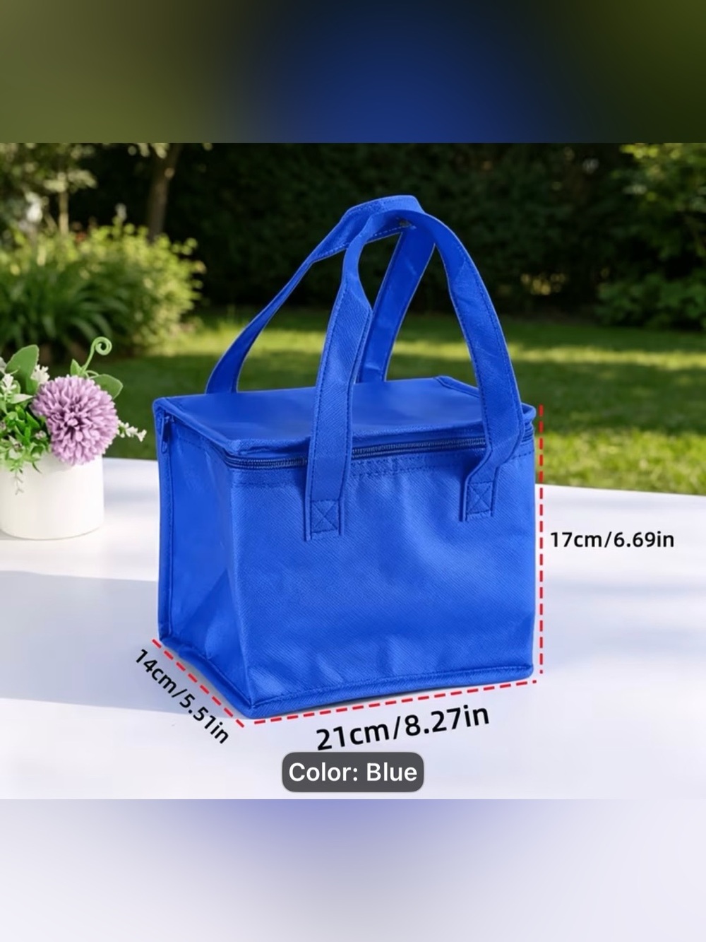 Blue Insulated 6-Can Cooler Tote with Handles - Picture 3 of 6